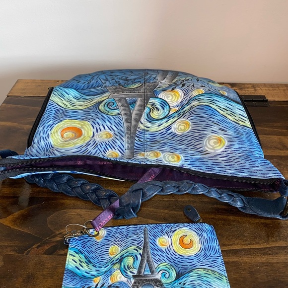 Anuschka Hand Painted Leather A Starry Night Purse w Matching Wallet - Picture 7 of 10